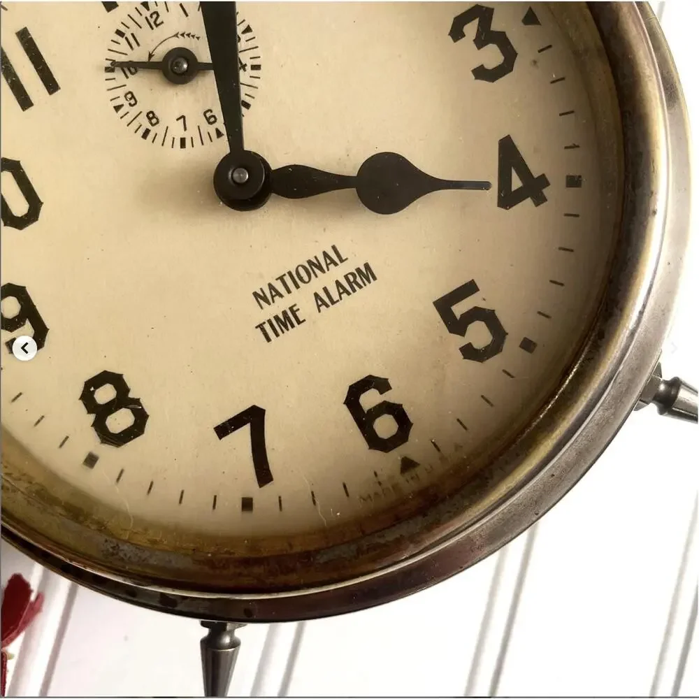 Vintage 1940s Working National Time Alarm Clock Glass Face